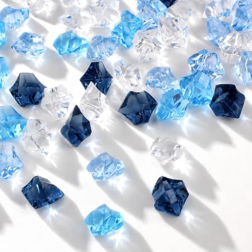 160 Pieces Mixed Blue Acrylic Fake Ice Rocks, Vase Filler for Table Scatter