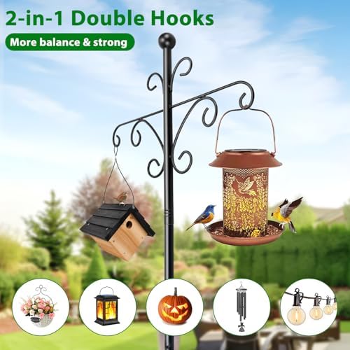 2 Pack 76 Inch Shepherd Hooks, Heavy Duty Bird Feeder Pole 7 Prong Base