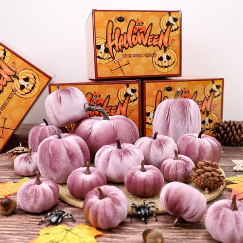 16Pcs Thanksgiving Artificial Velvet Pumpkins Foam Pumpkin Decor