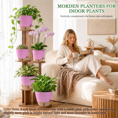 Self Watering Pots for Inoor Ourdoor Plants 10/9/8/7/6.5 Inch, 5 Pack