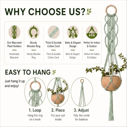 Shappy 1 Pack Boho Macrame Plant Hanger for Indoor