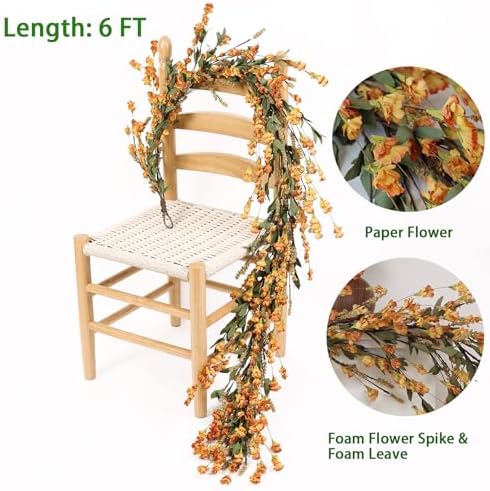 Mizii Fall Garland Artificial Flower Garlands 6 Feet Fake Wildflower Floral Garland Hanging Vines Flowers Decorations for Table Centerpieces Room Wall Fireplace Wedding Fall Decor (Burnt Orange)