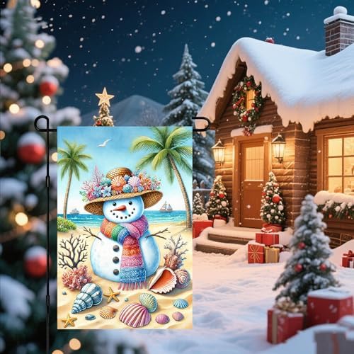 BlissYard Winter Garden Flag Beach Snowman Coastal Scene 12 x 18 Inch