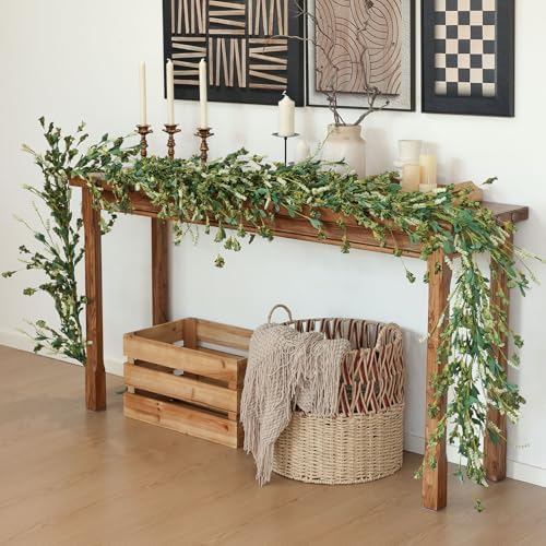 Mizii Fall Garland Artificial Flower Garlands 6 Feet Fake Wildflower Floral Garland Hanging Vines Flowers Decorations for Mantle Table Centerpieces Room Wall Fireplace Wedding Fall Decor (Green)