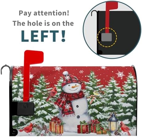 Kawani Christmas Snowman Mailbox Covers Magnetic Standard Size 21"x25.5" Merry Christmas Tree Mailbox Wraps Red Bird Snowflakes Post Letter Box for Holiday Outdoor Decoration