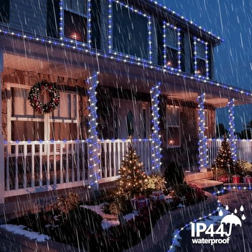 QITONG Blue and White Solar Rope Lights Outdoor, 2 Pack Each 33ft 100 LED String Light, Fairy Lights in Clear Thin Tube with 8 Modes