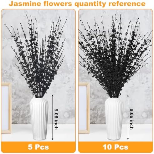 5Pcs 29.5" Black Artificial Jasmine Flowers Stem for Vase DIY Wreath Decor