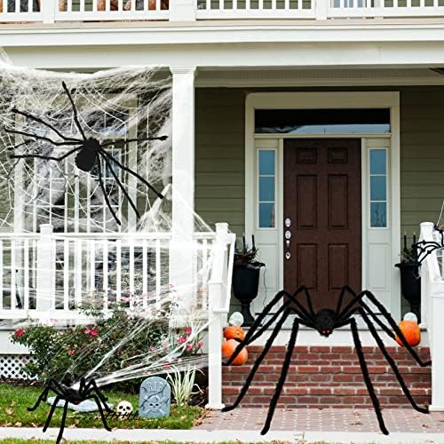 3 Pcs Giant Halloween Spider Decorations Set, Realistic Black Hairy Spiders