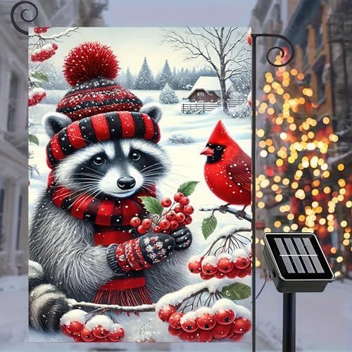 BlissYard Garden Flag Raccoon Red Scarf Winter 12x18 Inch Polyester