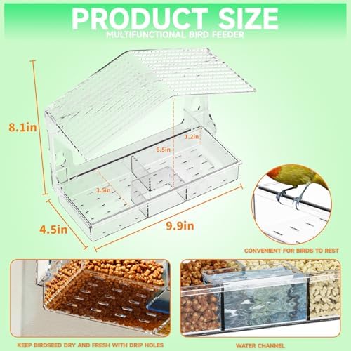 Yieach Acrylic Window Bird Feeders with Strong Suction Cups for Cats,Kid and Birds Lovers Gifts,Clear Bird Feeder for Window Viewing,Large Window Mount Birdfeeder,Birds House for Outdoors,Balcony