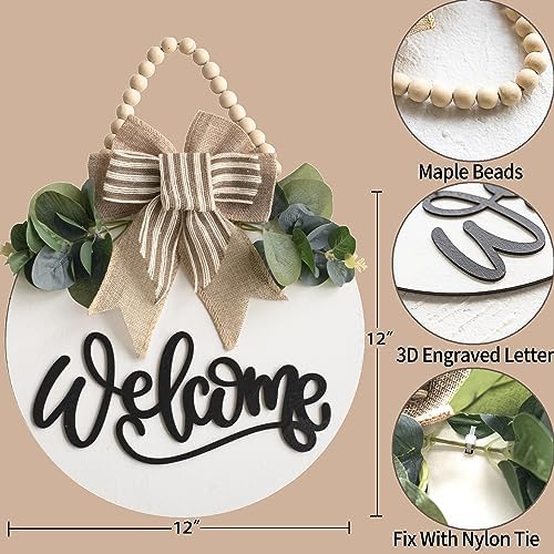 Welcome Sign for Front Door 12 in Wreath Decorations for All Seasons White