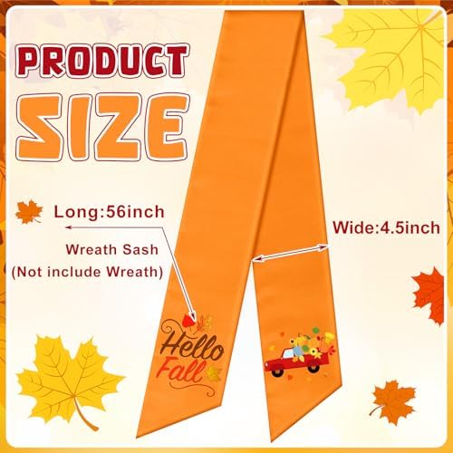 VitalCozy Hello Fall Wreath Sash for Front Door, Orange Satin Ribbon Bow