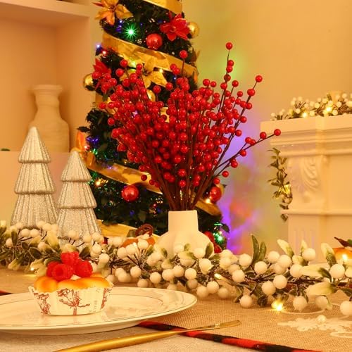 Breeze Touch 10 Pack Artificial Red Berry Stems,12.5inches Red Berry Picks Faux Holly Berry Branches for Christmas Tree Decorations, Holiday Home Decor and Wedding DIY Crafts