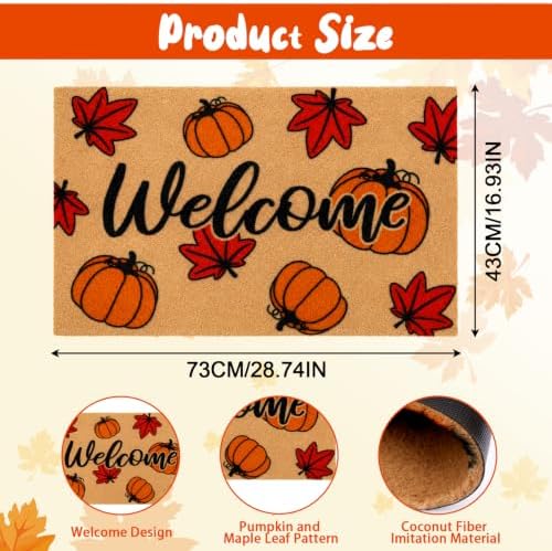 Fall Maple Leaf Welcome Door Mat-Maple Pumpkin Fall Outdoor Coir Doormat