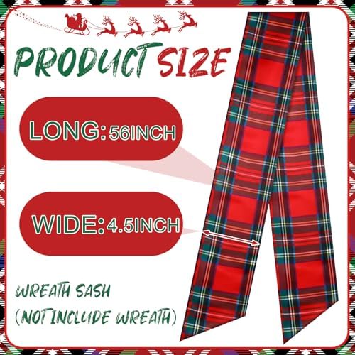 VitalCozy Christmas Wreath Sash for Front Door Red and Green Buffalo Check