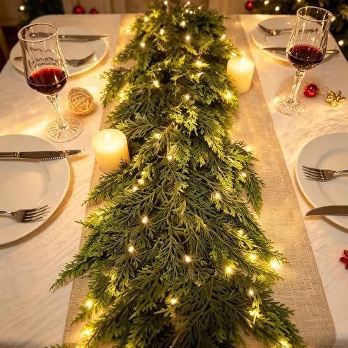 Thewe 15Ft Christmas Cedar Garland with Lights