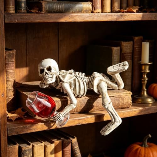 Halloween Decor Skull Statue Red Wine Cup Resin Skeleton Figurine