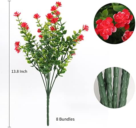 RECUTMS 12Pc Artificial Red Flowers Artificial Eucalyptus Front Porch Decor
