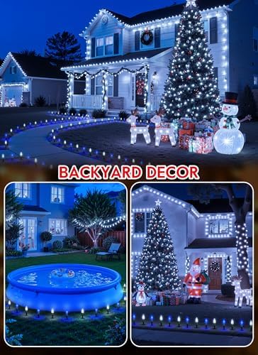 Brightown C9 Christmas Lights Outdoor, 25.7 Ft Strawberry C9 Christmas Pathway Lights with 20 LED Bulbs and Stakes, Christmas Decorations Outside Walkway Sidewalk Holiday, Blue and White