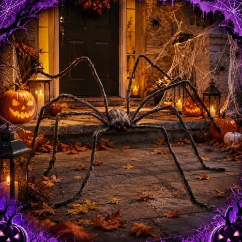 Blueweenly 6.5 ft Giant Spider Halloween Decorations Outdoor, Hairy Gray
