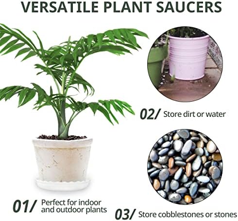 Plant Saucer, 7 Pack 8 10 12 14 15 Inch Durable Plastic Plant Trays for Pots, White & Black Round Plant Pot Saucers, Drip Tray for Indoor and Outdoor Garden (12", for 9 10 Inch Pot)