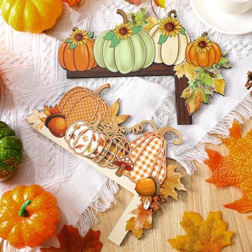 Cinnvoice 2 Pcs 7" x 9.8" Wooden Fall Pumpkin Door Corner Decor