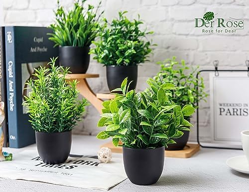 Der Rose 12 Pack Mini Fake Plants in Black Pots, 7" Bathroom & Desk Decor