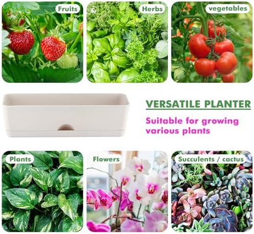 2-Pack Flower Pots Large Window Boxes Planters 16 Inch Rectangle Plant Pot Rectangular Planters for Outdoor Indoor Plants Plastic Windowsill Planter for Herbs Flowers Long Window Sill Planters
