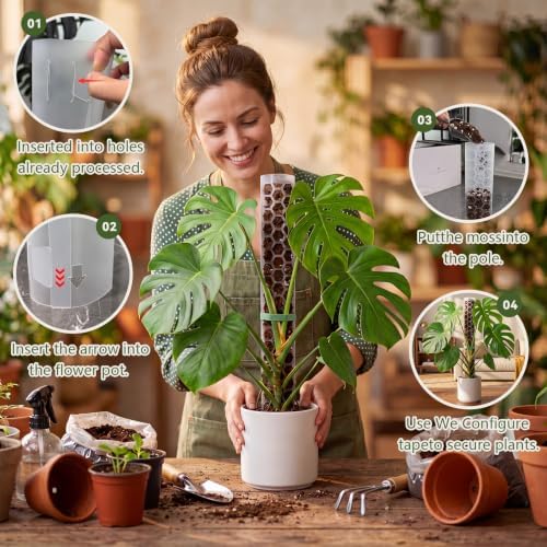 2 Pack 24 Inch,D Shape Plastic Moss Pole for Climbing Plants