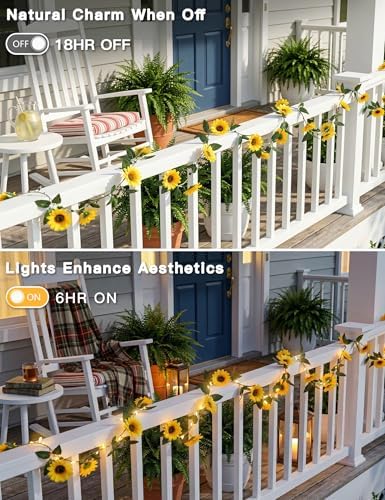 suddus Sunflower Garland with 60LED Fairy Light Battery Operated Clear Wire
