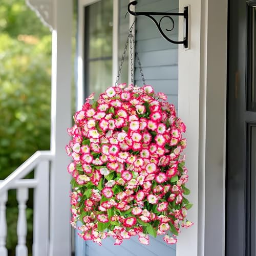 Ammyoo Artificial Faux Hanging Flowers Basket for Spring Outdoor Decor