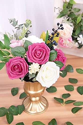 MACTING 30PCS Hot Pink Artificial Roses with Stems, Real Touch Foam Flowers