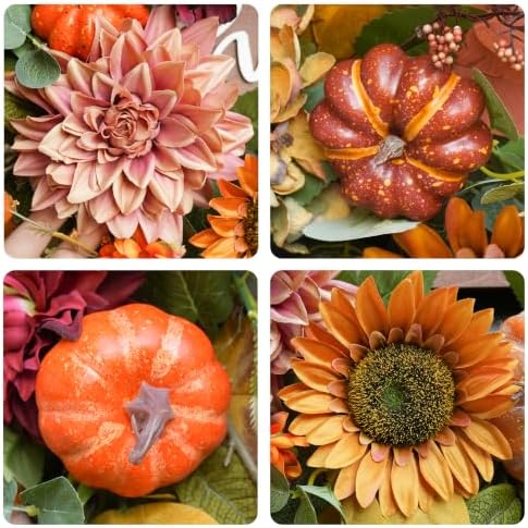 Fall Wreaths for Front Door 24 Inch Autumn Wreath with Sunflowers, Pumpkins