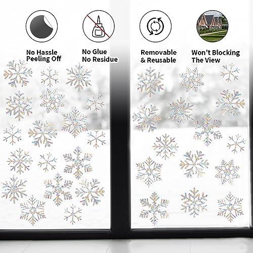 YUOROS 55 Pieces Snowflake Window Clings Christmas Window Stickers
