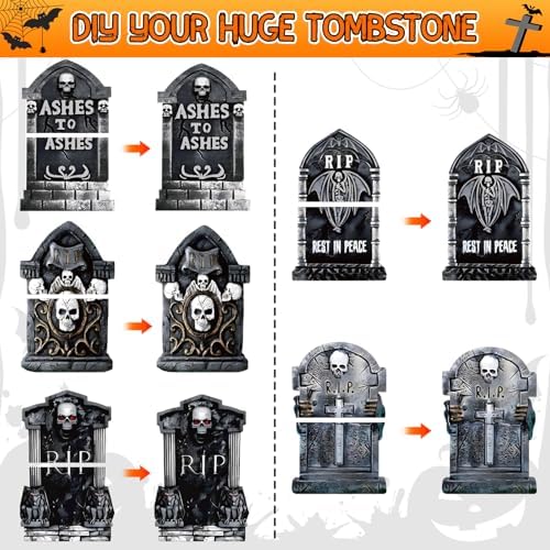 25.2inch DIY Halloween Decorations Tombstones Outdoor - 5PCS Halloween Yard Signs Decorations, Halloween Graveyard Tombstones for Graves Gravestones