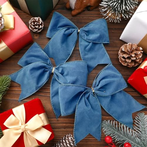 Janinka 12 Pcs 6 Inch Christmas Velvet Bows for Wreath Decor, Dusty Blue