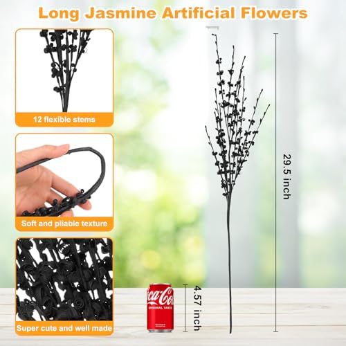5Pcs 29.5" Black Artificial Jasmine Flowers Stem for Vase DIY Wreath Decor