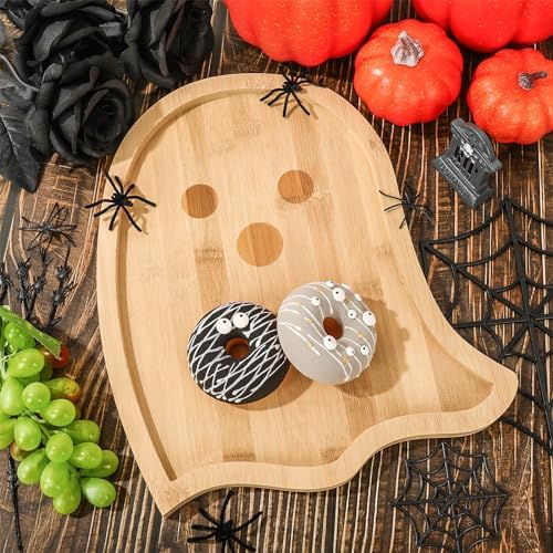 Whaline 2Pcs Halloween Charcuterie Board Pumpkin Ghost Serving Trays Bamboo Cheese Platter Tray Appetizer Boards Party Serving Platters for Home Party Dinnerware Supplies
