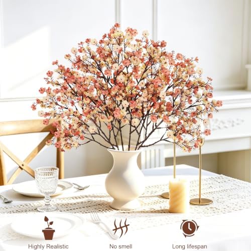 6Pcs Baby's Breath Artificial Flowers, Silk Gypsophila Stems, Beige Brown
