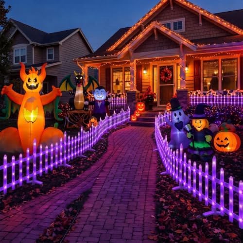 8 Pcs Light up Halloween Fence Outdoor Yard Garden, Purple