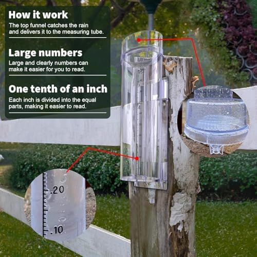 Outdoor Rain Gauge, 1/100 Inch Precise Read, UV Heat Resistant