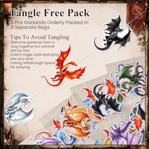 Xinnun 8 Pcs Dragon Party Decorations Dragon Hanging Banners Garland