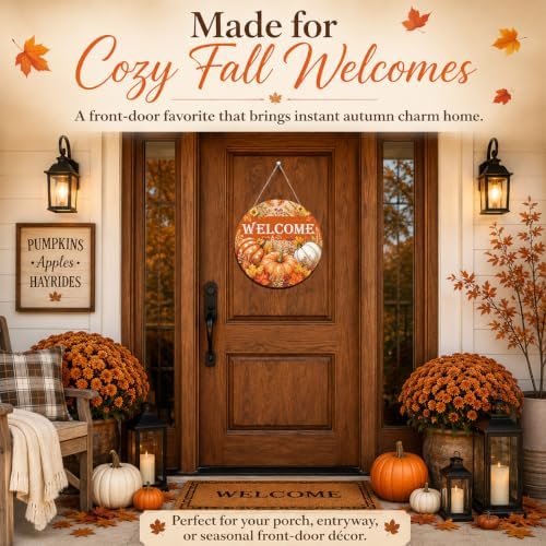 Fall Door Decor Wooden Pumpkin Welcome Sign for Front Door