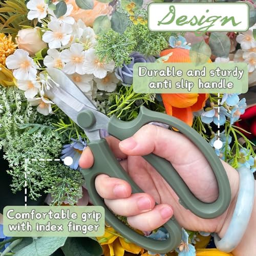 3 Pcs Green Garden Flower Scissors Shears,Premium Stainless Steel Floral Shears,Floral Scissors Pruning Shears for Flower Arrangement,Fruit Picking Trimming