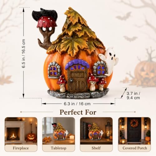 Led Light Up Pumpkin Houses, Halloween Fairy Garden Decor
