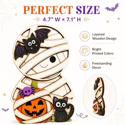 Halloween Decor Indoor Stitched Mummy Shelf Sitter; Halloween Desk Decor