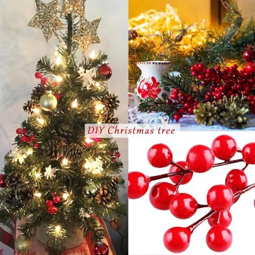 35 Pcs Artificial Red Berry Stems, 7.9 Inch Red Berry Picks Holly Berries Branches for Christmas Tree, Wreath, Holiday Season, Winter Décor Home Decor