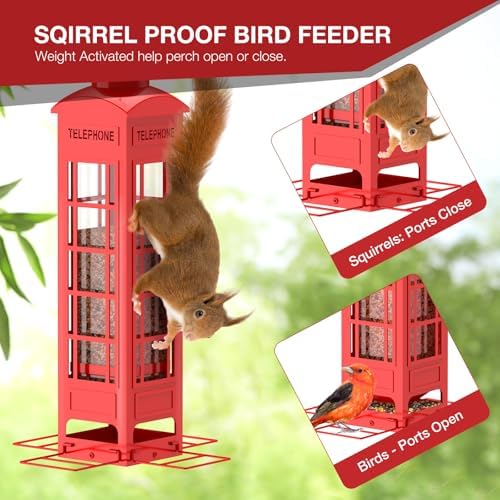 Squirrel Proof Bird Feeder, 3.2LB Large Capacity Metal Mesh Hanging Bird Feeder for Outdoors with Weight-Activated Perches for Cardinals, Finches, Chickadees & Blue Jays, for Dad