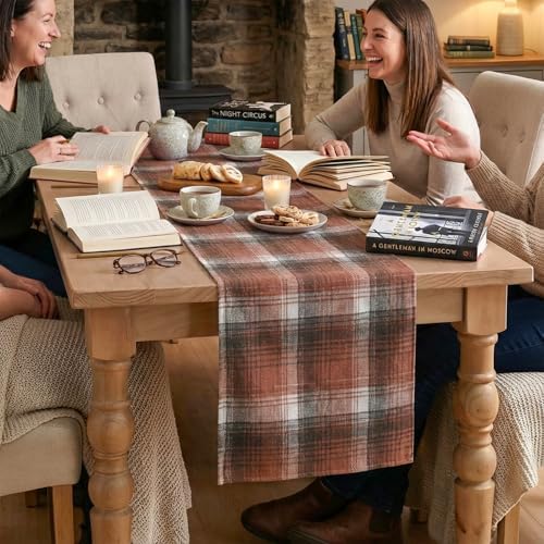 Artoid Mode Caramel Brown Farmhouse Plaid Fall Table Runner 13x108 Inch