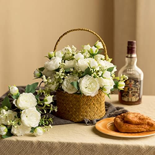 Floweroyal 2 Bunches Peony Artificial Flowers White Flowers Silk Peonies Bouquets for Wedding Party Table Centerpieces Floral Arrangement Home Kitchen Decor
